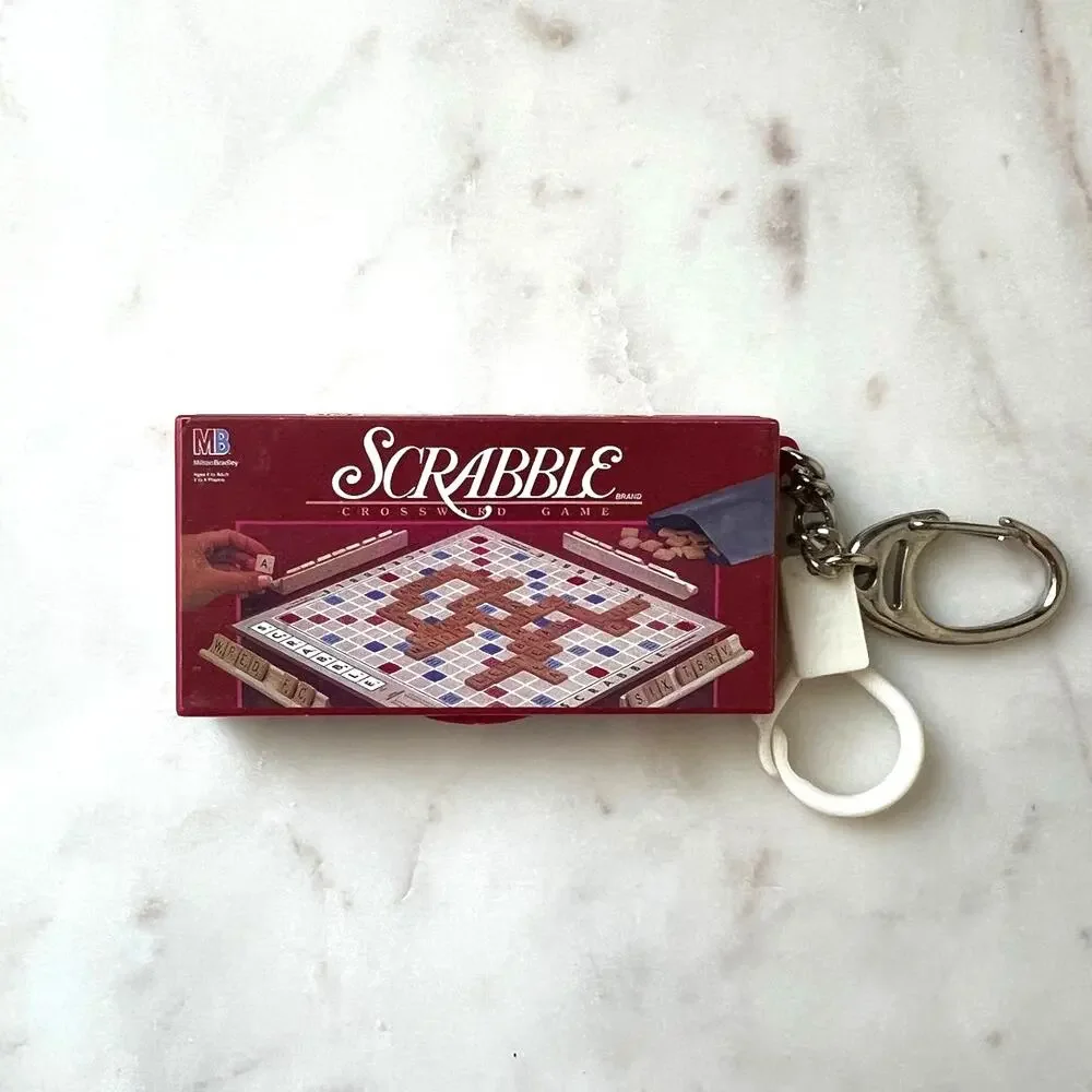 1999 Milton Bradley Miniature Scrabble Key Chain w/ Magnetic Letters in Drawer